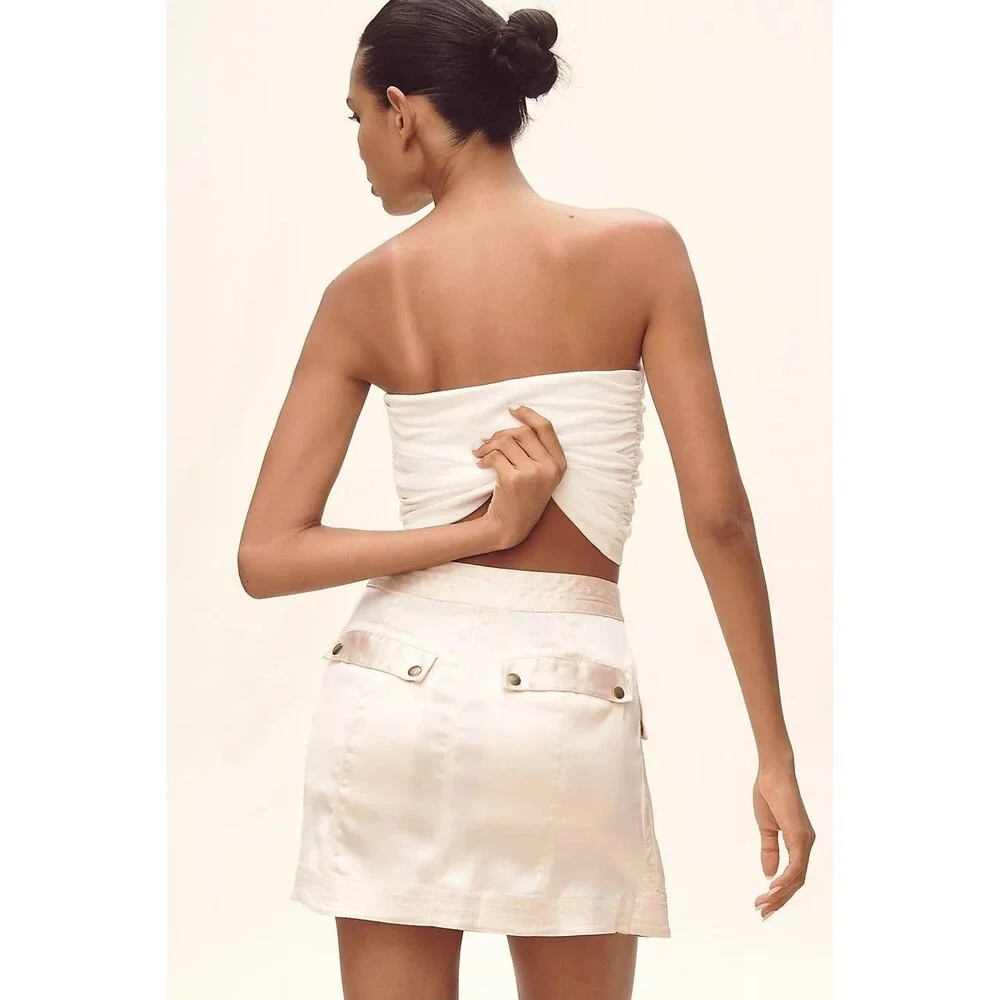 By Anthropologie Silky Satin Cargo Utility Mini Skirt Party Pink S-4 NWT 281677